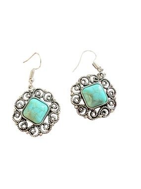 Antique Silver and Turquoise Drop Earrings
